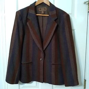 CAREER GUILD WOMENS SZ 18 WOOL BLEND NOTCH LAPEL BROWN STRIPE SUIT JACKET